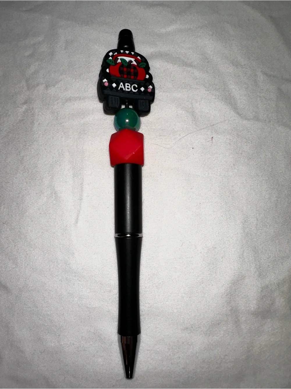 Black Pen with Red and Green Beaded Top - ABC Pen